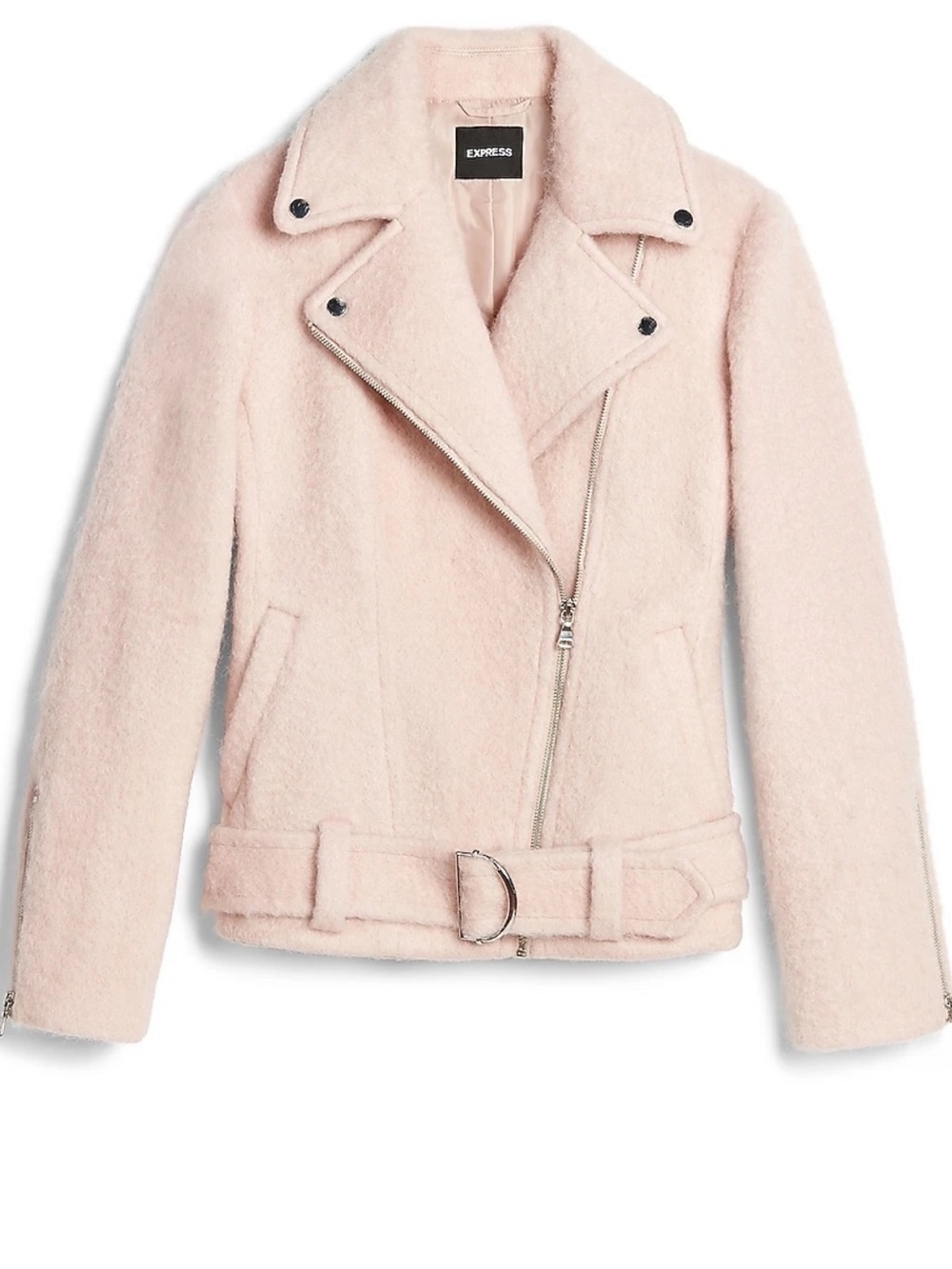 Express Soft Blush Pink Teddy Moto Jacket with Belt
